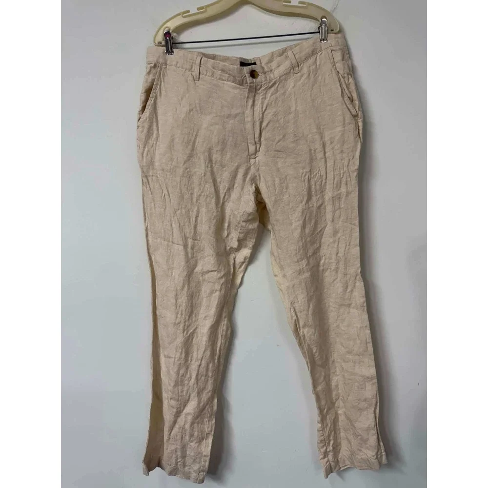 Club Room Luxury Mens 38x32 Linen Pants Beige Flat Front Summer Trousers 38W 32L